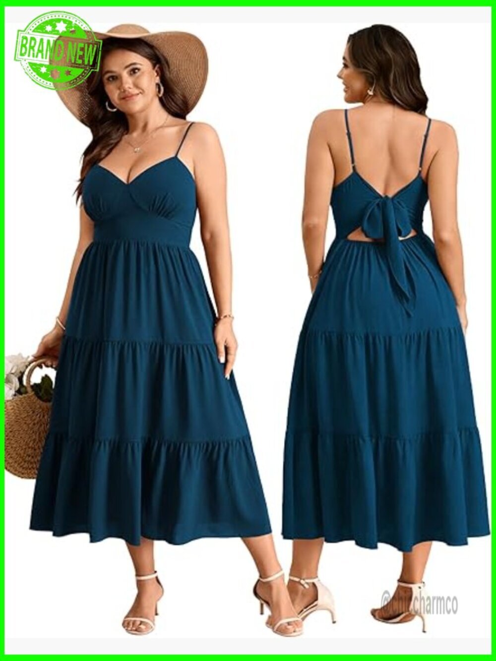 Plus Size Maxi Sundress Boho Flowy Spaghetti Strap Tie Back Dress